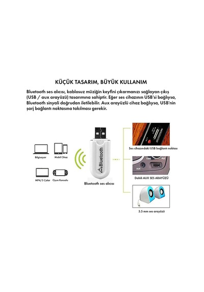 Tr Usb Aux Çift Çıkışlı Bluetooth Ses Alıcısı - Araç İçi Ve Ev Teybi Kablosuz Aparat -al5810