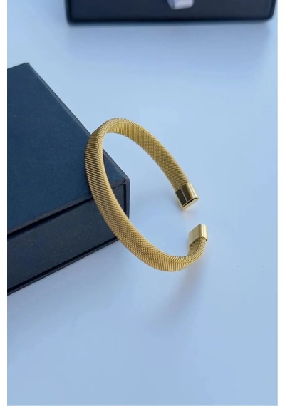 Hasır Örme Gold Paslanmaz Çelik Bileklik Unisex Antrasit