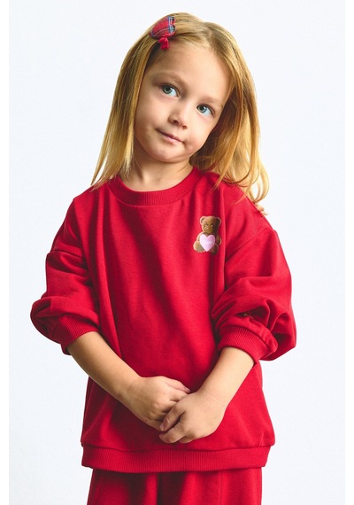 Defacto Bisiklet Yaka Ayıcık Aplikeli Sweatshirt Kız Bebek I1716a526aurd70 Kırmızı-rd70
