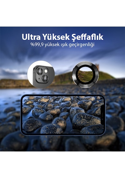 Ally Apple Uyumlu iPhone 13 Pro - 13 Pro Max 3D Metal Çerçeveli Kamera Koruyucu Lens Çok Renkli