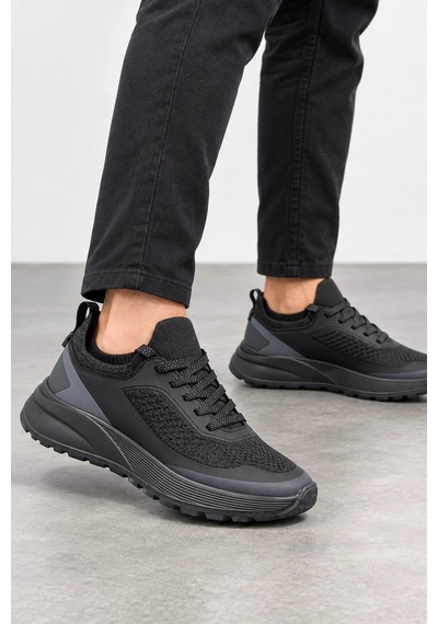Ht Hotin Cipher Erkek Bağcıklı Günlük Sneaker Spor Ayakkabı - Siyah