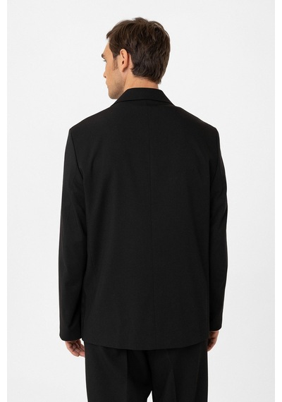Antioch Relax Fit Kruvaze Kapama Erkek Teknik Blazer Ceket Siyah
