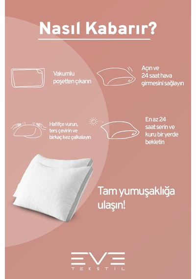 Eve Tekstil 2 Adet Klimax Serisi Kılıflı Fermuarlı Klimali Antialerjik Silikon Elyaf Yastık 50x70cm 900 Gr Beyaz