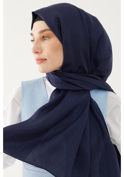 Mirsoy Scarf Halka Desen Parlak Jakar Şal - Lacivert Lacivert