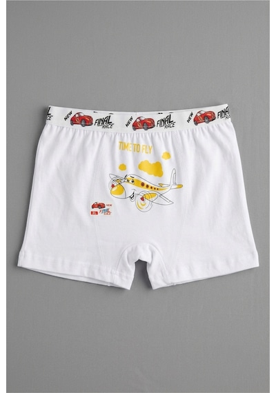 Panivue Erkek Çocuk Renkli Ve Sevimli Desenli Pamuklu Boxer Beyaz4 Beyaz