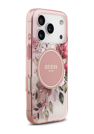 Apple Uyumlu iPhone 17 Pro Kılıf Guess Lisanslı M-safe Özellikli Flower Tonal Circle Kapak Pembe Pembe