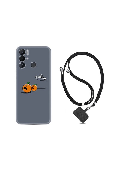 Tecno Pova Neo Kılıf İpli Boyun Askılı Desenli Silikon Orange Escape 1374