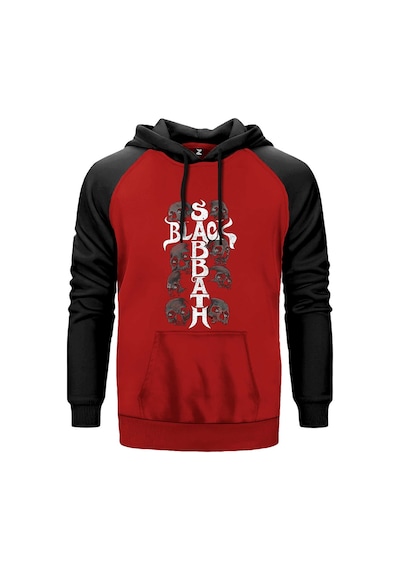 Black Sabbath Skull Kırmızı Renk Reglan Kol Sweatshirt Kırmızı