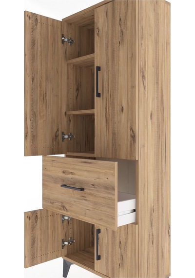 Arges Dolap 3 Raflı Tek Çekmeceli 4 Kapaklı 60x30x163 Çam-çam Çam