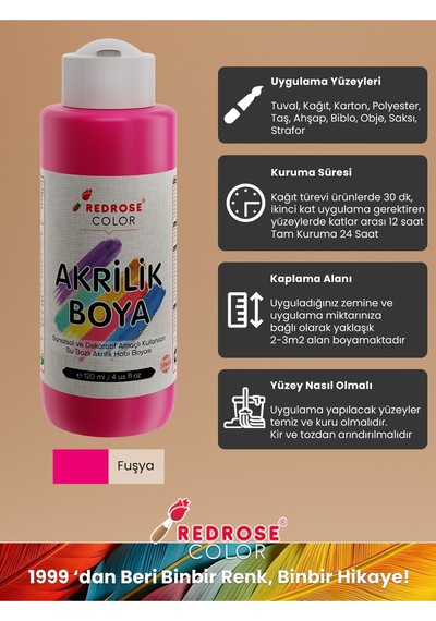 Red Rose Fuşya Akrilik Boya 120 ML