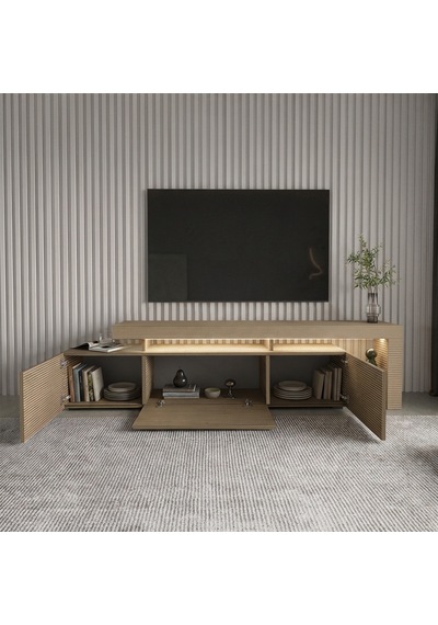 Beliz Modern Led Işıklı 3 Kapaklı, Raflı Tv Sehpası 192 Cm Sıcak Meşe/safir Meşe Beliz Modern Led Işıklı 3 Kapaklı, Raflı Tv Sehpası 192 Cm Sıcak Meşe/safir Meşe