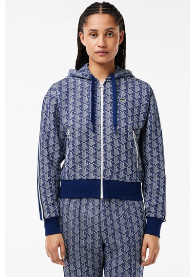 Lacoste Womens Regular Fit Monogram Sweatshirt Kapüşonlu Kadın Sweatshirt Mavi