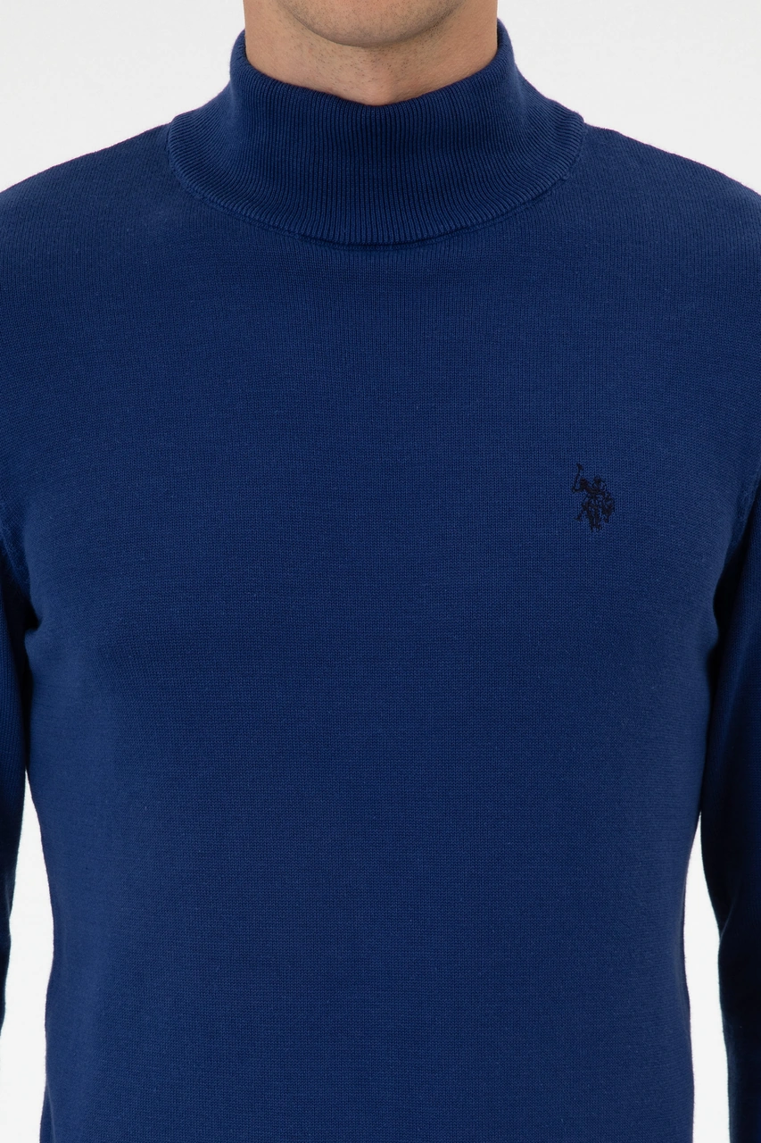 U.S. Polo Assn. Erkek Slim Fit Boğazlı İndigo Basic Kazak 50313712-VR028