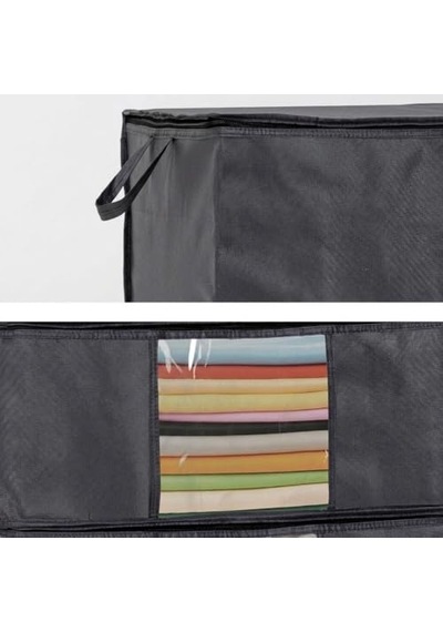 3'lü Siyah Pencereli Hurç Seti 64x45x22 Cm Bez Kumaş Baza Altı Organizer, Şeffaf Pencereli Hurç, Giysi Ve Nevr Diğer