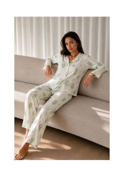 Fit Women Kadın Desenli Basic Kış Çağla Yeşili Pijama Takımı