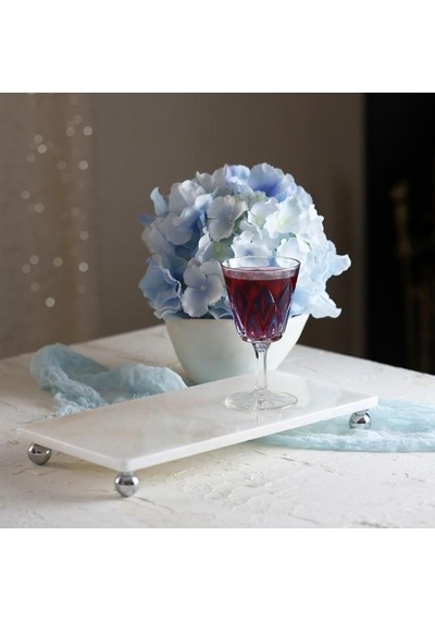 Akayev Mermer Beyaz 30X15 CM Gümüş Boncuk Ayaklı Sunum Tabağı