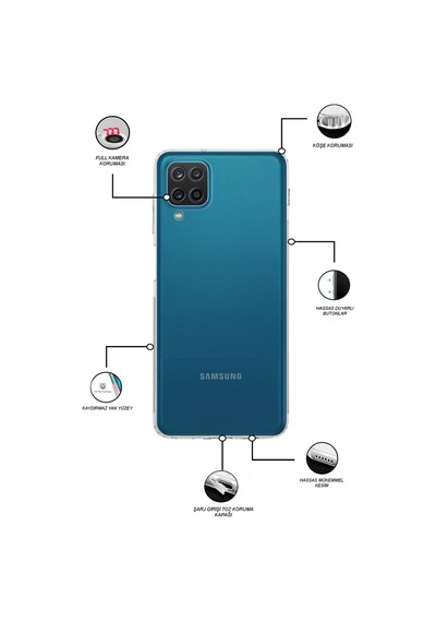 Samsung Galaxy Uyumlu A12 Kılıf Kamera Korumalı Tıpalı Şeffaf Silikon Kapak