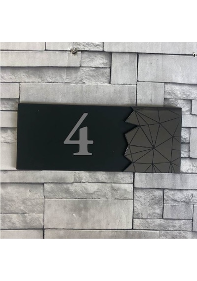 Modern Yazılı Dekoratif Aynalı Füme Kapı Numarası (457009143)