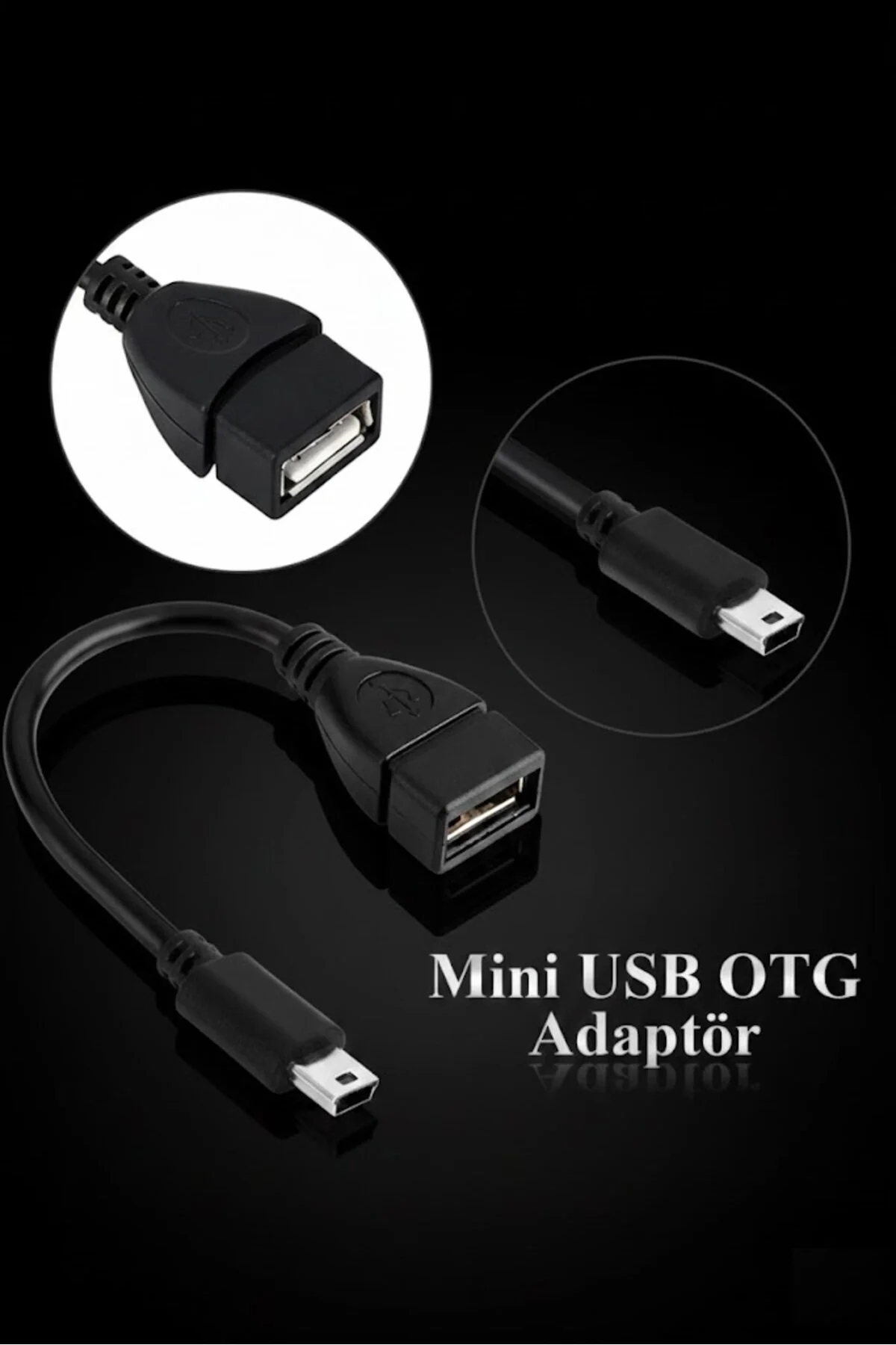 V3 Kablo 5 Pin Mini Usb Erkek Usb Dişi Aparat Oto Teyp Flash Bellek Mini Usb Otg Dönüştürücü Siyah