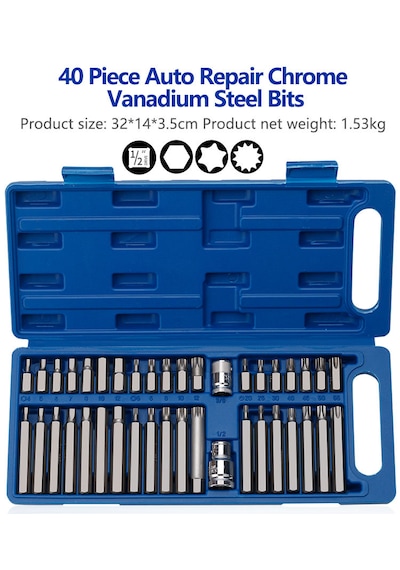 40 Parça Bits Uç Seti Torx Allen Ve Spline Fare Diş Cr-v Çelik Malzeme