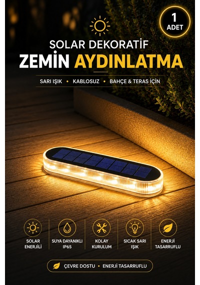1 Adet Solar Güneş Enerjili Premium Kalite, 30 Led'li Dekoratif Zemin, Bahçe Ve Peyzaj Aydınlatma Ip68 Su Geçirmez, Sarı Işık