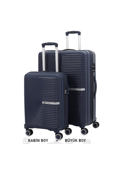 Mçs Bavul Büyük Ve Kabin 2li Set Kırılmaz Silikon Valiz V374 Lacivert Lacivert
