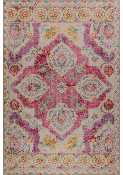 Foldy Vintage Desenli Dokuma Taban Dekoratif Pembe Halı Fl 36