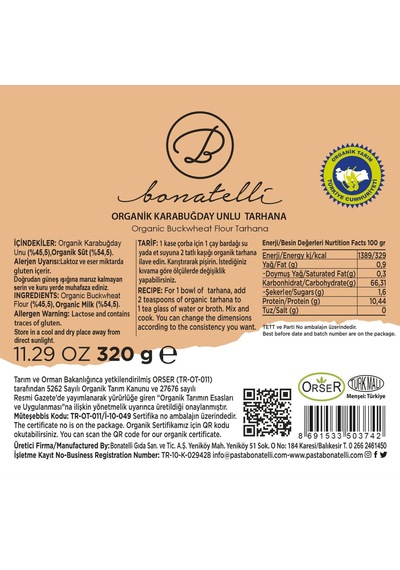 Organik Karabuğday Unlu Tarhana 320 G