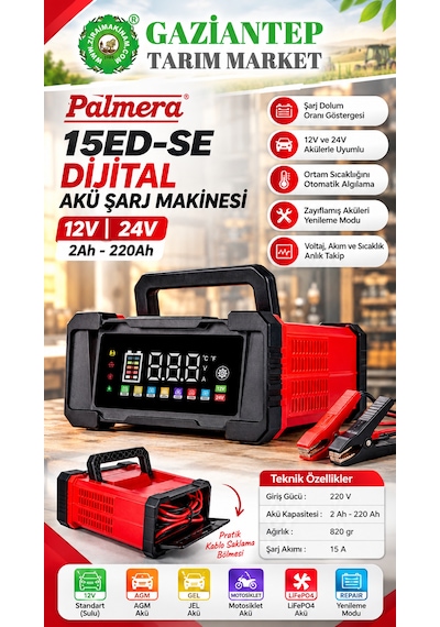 Palmera 15ed-se Dijital Akü Şarj Makinesi 12v-24v 15ah