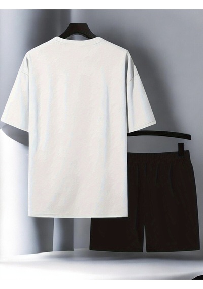 Uyguntarz Unisex X Ayı Tasarım Basklı Tshirt Şort Takımı Beyaz