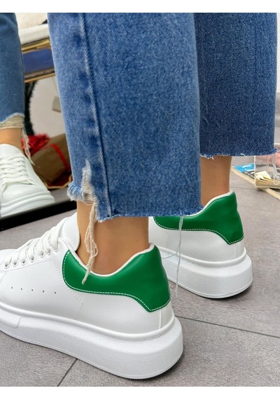 Erva'nın Butiği Beyaz Yeşil Queen Kadın Bağcıklı Sneakers-5024 Beyaz Yeşil Cilt