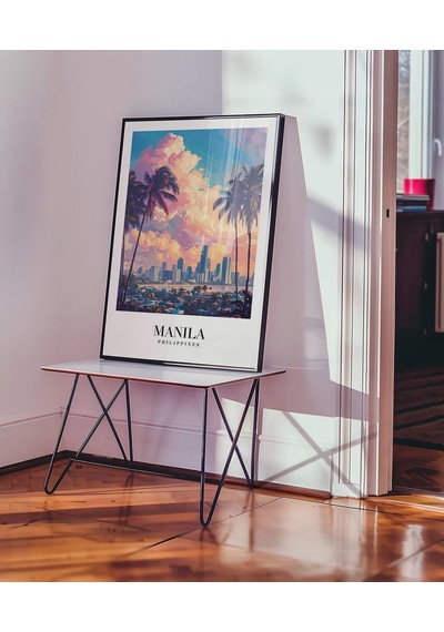 Çerçevesiz Poster Palmiyeler Arasında Şehir Işıkları