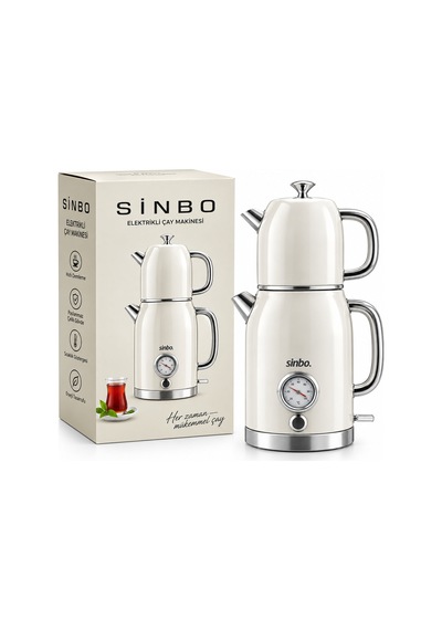 Çapa Makinesi Krem Elektrikli Cam Demlikli Plastik Retro Çay Seti Çaycı Derece Göstergeli 1600w 1.8lt - 1lt Stm-5849
