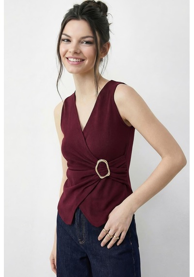 Shade Kadın Kruvaze Yaka Gold Toka Detaylı Bluz 2303 60283993 - Bordo