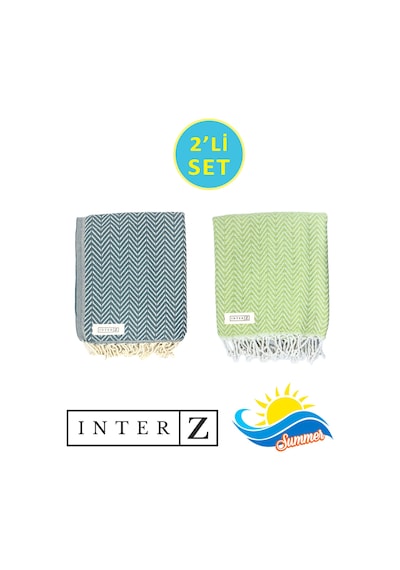 2'li Set Peştemal Plaj Havlusu , %100 Pamuk , Xxl 90x170cm, Marmaris Yeşil