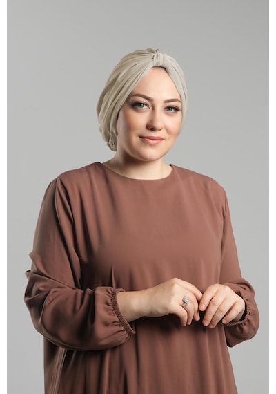 Hürrem Bone Bej Pratik Hazır Geçmeli Tesettür Bone Sandy Pileli Salaş 2121 12 Bej