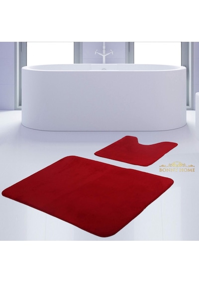 Bonny Home Unicolor Düz Kırmızı 2li Banyo Paspası Halısı Seti Kaymaz Kırmızı