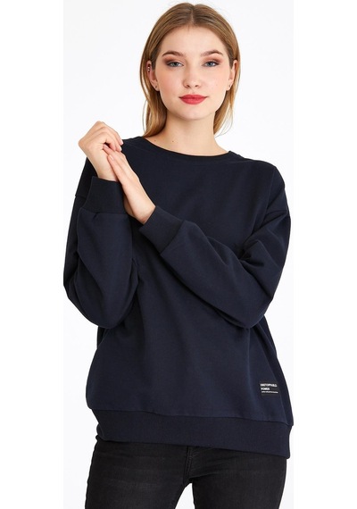 Comeor Kadın Lacivert Basic Bisiklet Yaka Regular Fit Rahat Sweatshirt 001