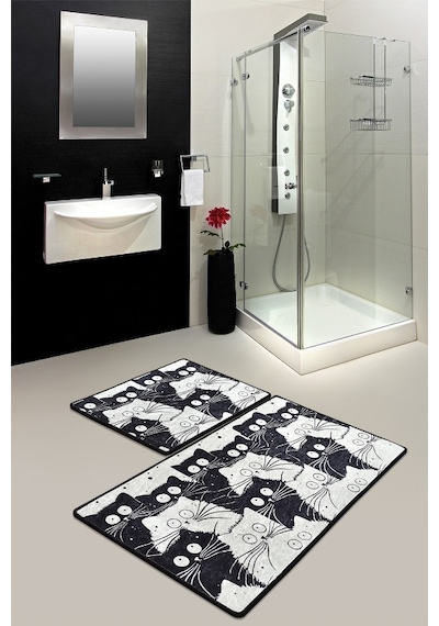 Whıte Cats Djt 2 Lı Set Klozet Takımı, Banyo Paspas Seti Halısı Çok Renkli
