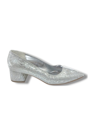 C-shoes Lh1000-26 Simli Aynalı Kalın Topuklu Kadın Ayakkabı 6cm 41-42 GÜMÜŞ