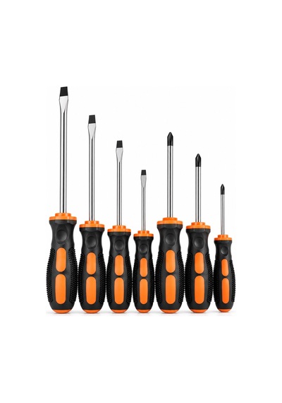 7 Parça Ergonomik Tornavida Seti 4 Düz Ve 3 Yıldız Uçlu Farklı Boy Tornavidalar