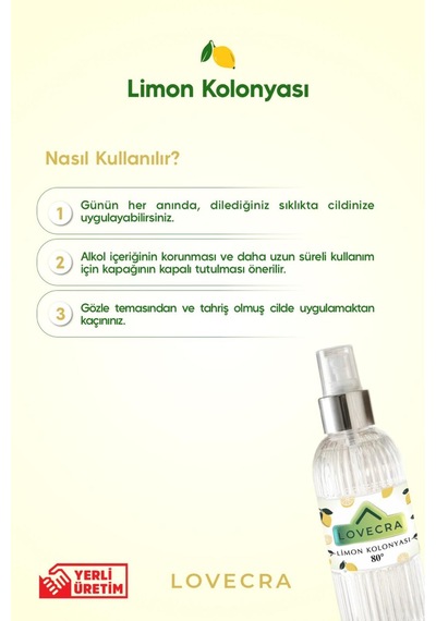 Limon Kolonyası 80 Ferahlatıcı Hijyenik Güçlü Temizlik Canlandırıcı Etki 150 Ml