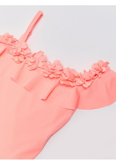 Deep Beach Pembe Çiçek Detaylı Kız Çocuk Mayo Pembe