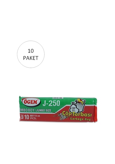 J-250 Jumbo Boy Çöp Torbası 80 X 110 Cm 10 Lu Rulo X 10 Paket 100 Adet Siyah
