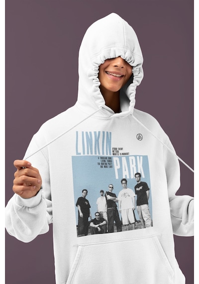 Sevbano Linkin Park Rock Metal Baskılı Unisex Oversize Müzik Grubu Hoodie beyaz