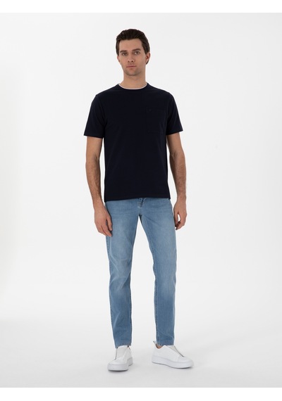 Lacivert Regular Fit Cepli T-shirt