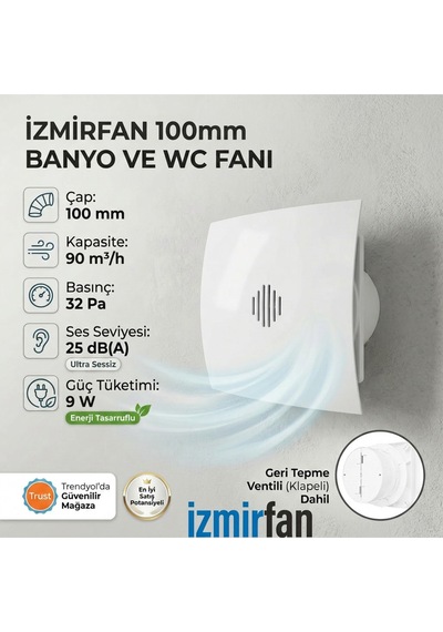 Fresh Bd 100 Kapaklı Banyo Wc Aspiratör Fanı 10 Cm Sessiz Havalandırma Fanı 100 Mm