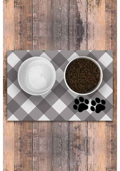 Evaşk  Vinil Kaymaz Tabanlı Keçe Baskılı Evcil Hayvan Pet Mama Paspası 30x45 Renk GRİ PM62MGRİ