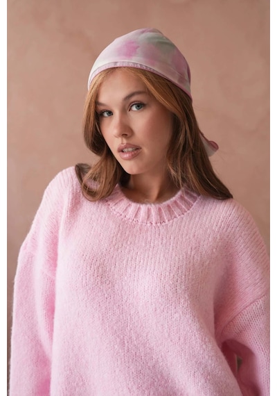 Park Karon Kadın Bisiklet Yaka Yumuşak Dokulu Oversize Triko Kazak 3032 Pembe