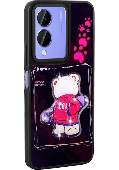Vivo Y17s Kılıf Parlayan Kabartmalı İkonik Figürlü Tchs Amas Silikon Kapak - Mor Mor